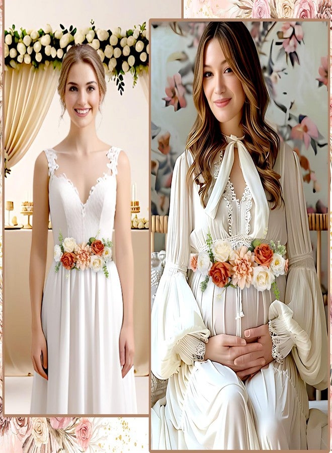 Cheerupp Boho Brown Flower Belt Maternity Sash, Neutral Handmade Flower Belly Belt for Wedding Baby Shower Gender Reveal Party Decorations Supplies Photo Props - Image 3